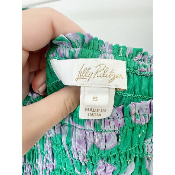 Lily Pulitzer Smocked Top Green and Purple Size S - Picture 7 of 7